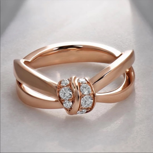 Rose Gold Plated 925 Silver Knotted Ring - Picture 1 of 6